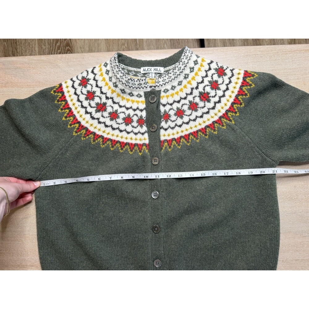 Alex Mill Hilde Fair Isle Cardigan Sweater in Thyme Multi Green Size Medium - Picture 6 of 8